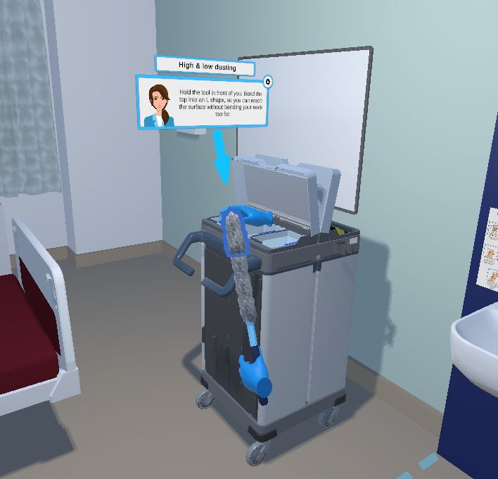 VR dusting exercise with coach guidance