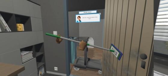 Cleaning Workx Periodic Interior module: cleaning the bottom of a door with the flat mop
