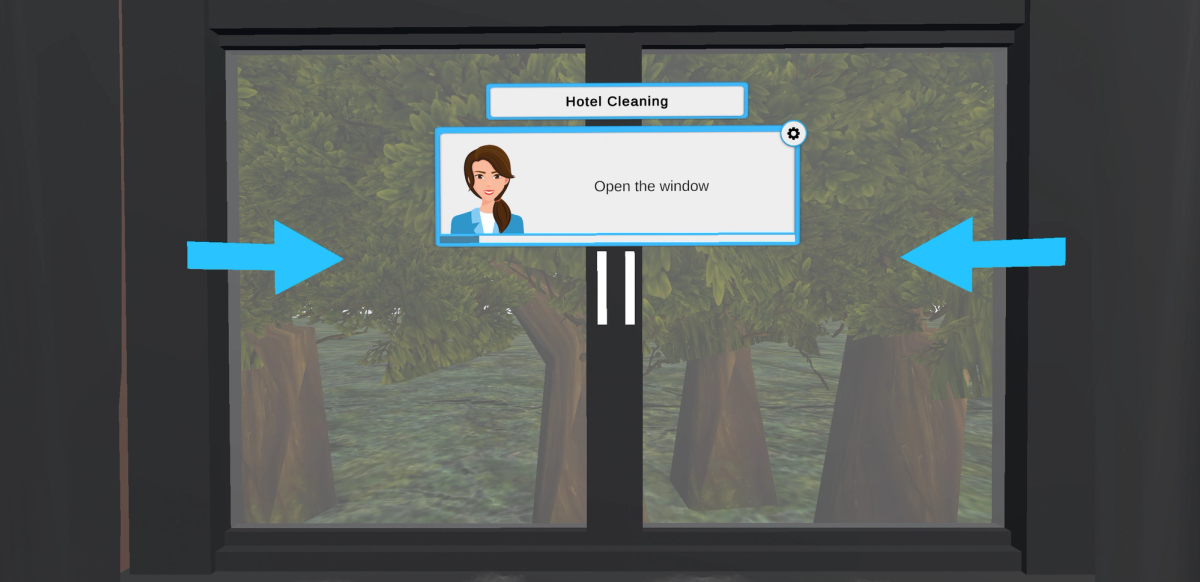 VR hotel cleaning training: instruction to open the window