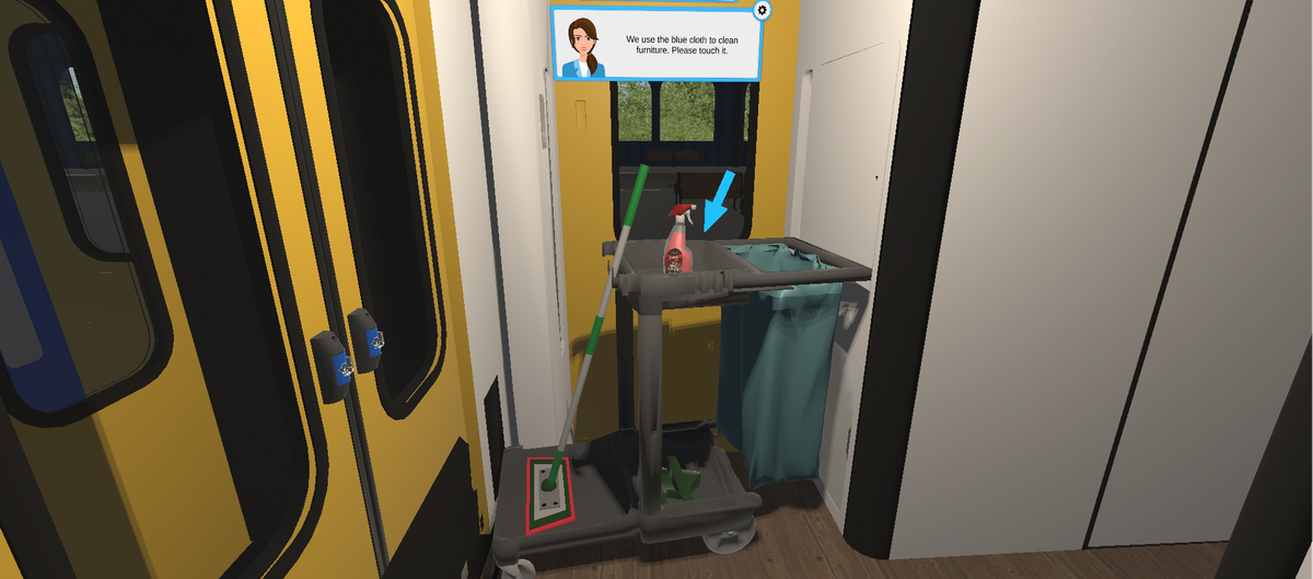 VR-training treinreiniging: oefenen bij de instapdeur met schoonmaakwagen