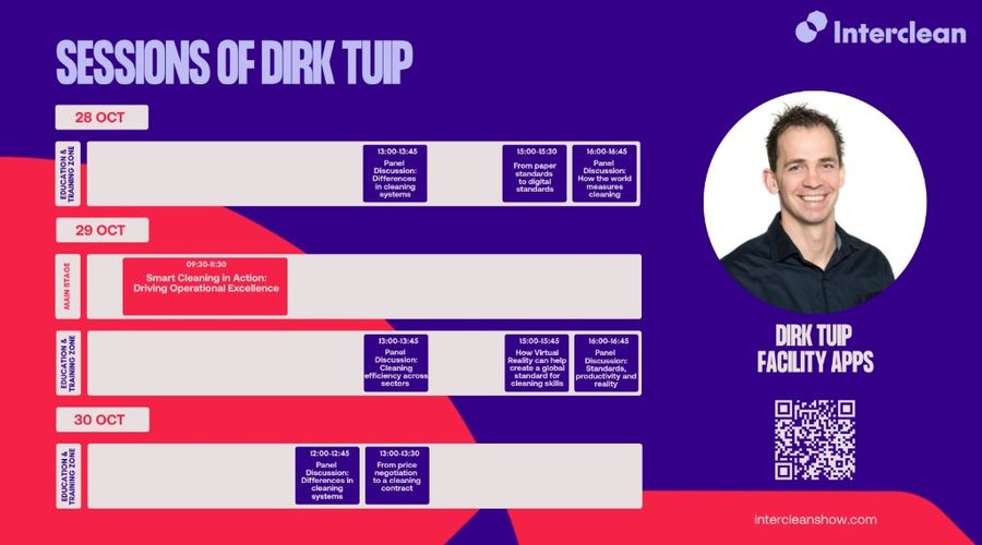 Programma van de sessies van Dirk Tuip tijdens Interclean China, 28 tot en met 30 oktober