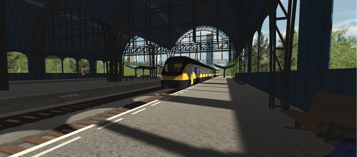 VR-training treinreiniging: reizigerstrein langs het perron in een stationshal